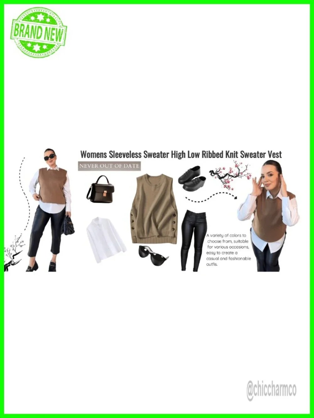 Sleeveless Round Neck Pullover High Low Ribbed Knit Sweater Vest